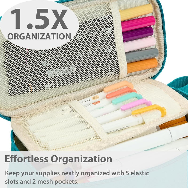 SPACEMATE Pencil Case Pouch Box Bag School Supplies Girls Boys Kids, Cute Preppy Stuff Large Big Capacity Aesthetic Pen Organizer, Back to College Stationary, Teal, Standard Stlye, 1800ml - Image 5